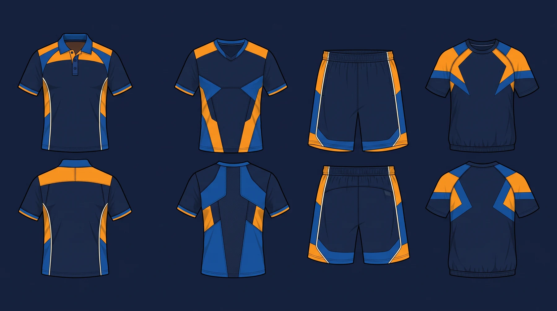Illustrative front and back garment examples, not KhelForge product photographs
